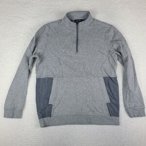 BUGATCHI Sweater Mens‎ Large Gray Cement Quarter Zip Pocket Sweatshirt